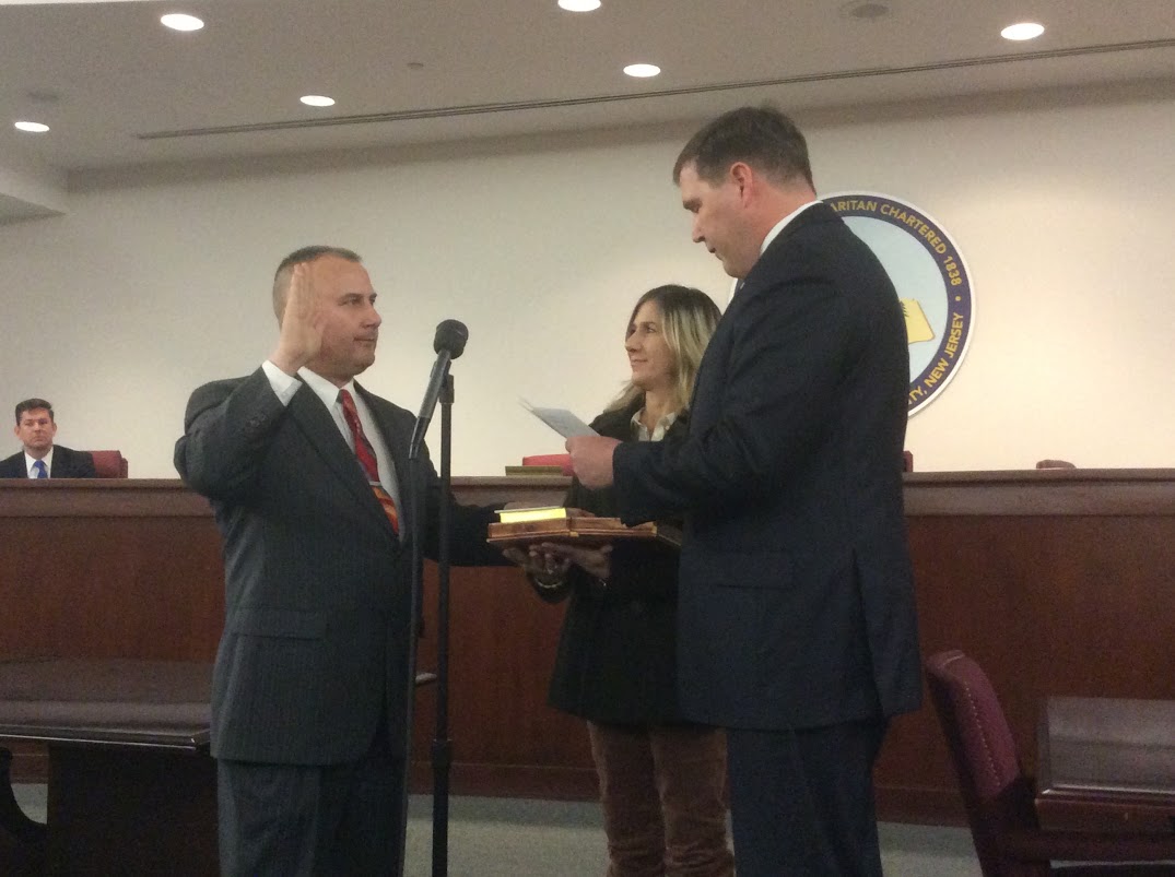 Lou Reiner sworn in for Raritan Twp. Committee by Senator Mike Doherty