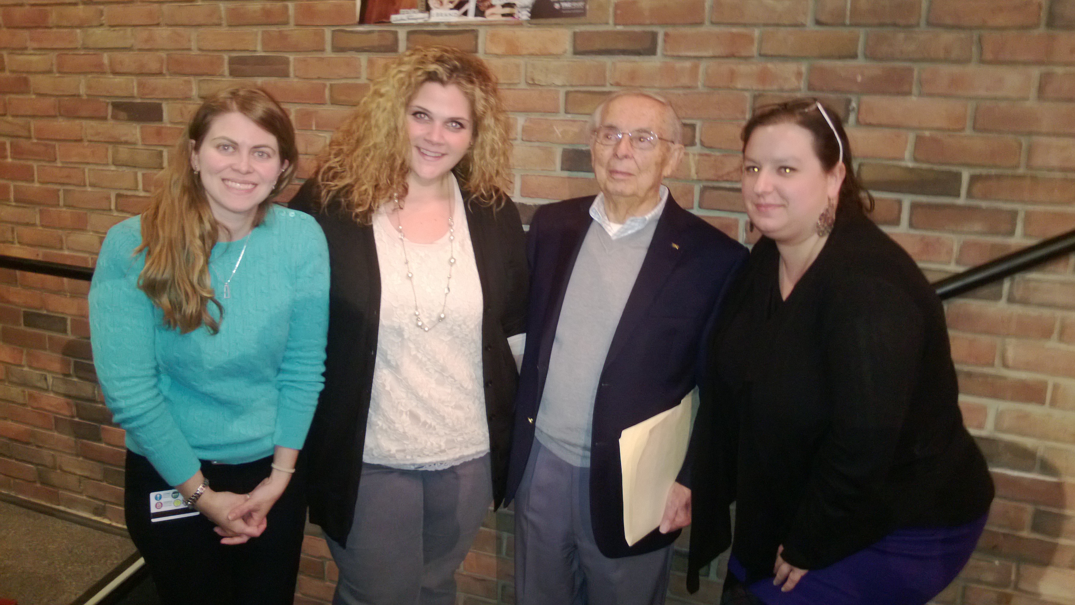 Picture of Holocaust survivor Jack Zaifman at Hunterdon Centra
l High School with school teachers on 03/26/14