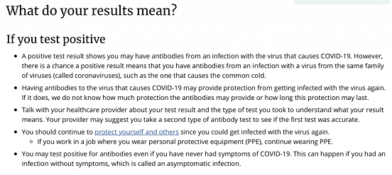 CDC Screen shot about Covid-19